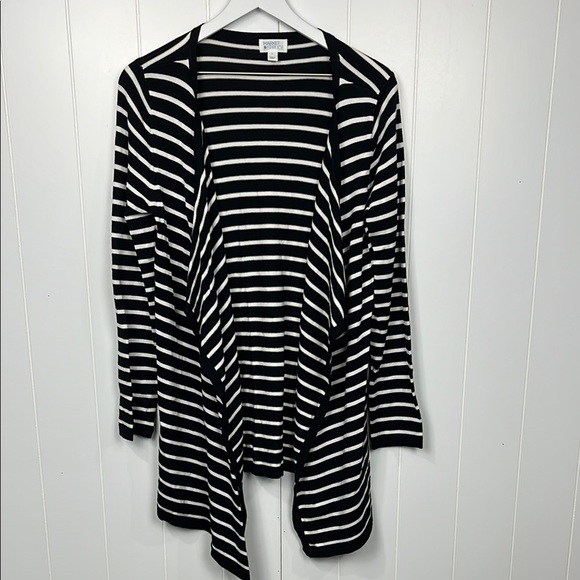 Market & Spruce Womens Cardigan L Navy & White Open Waterfall Front Stripes New - Picture 1 of 10